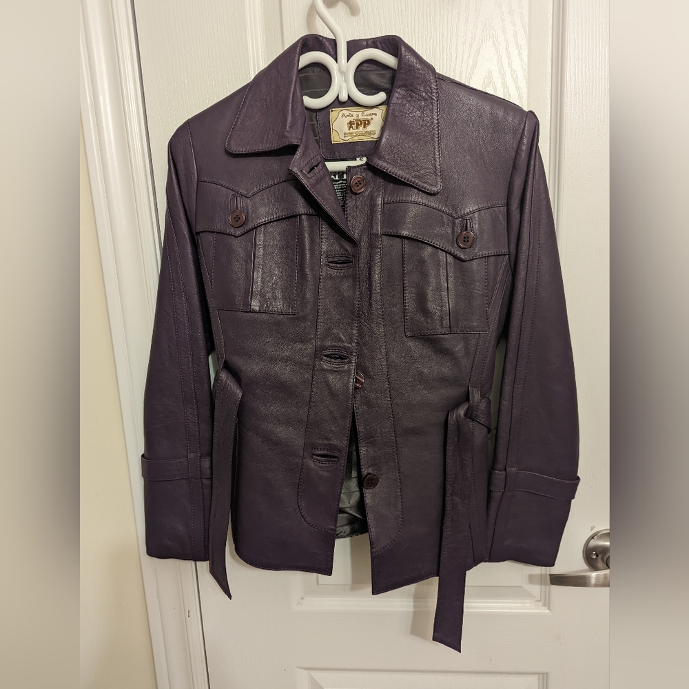 Purple colored women's genuine leather jacket